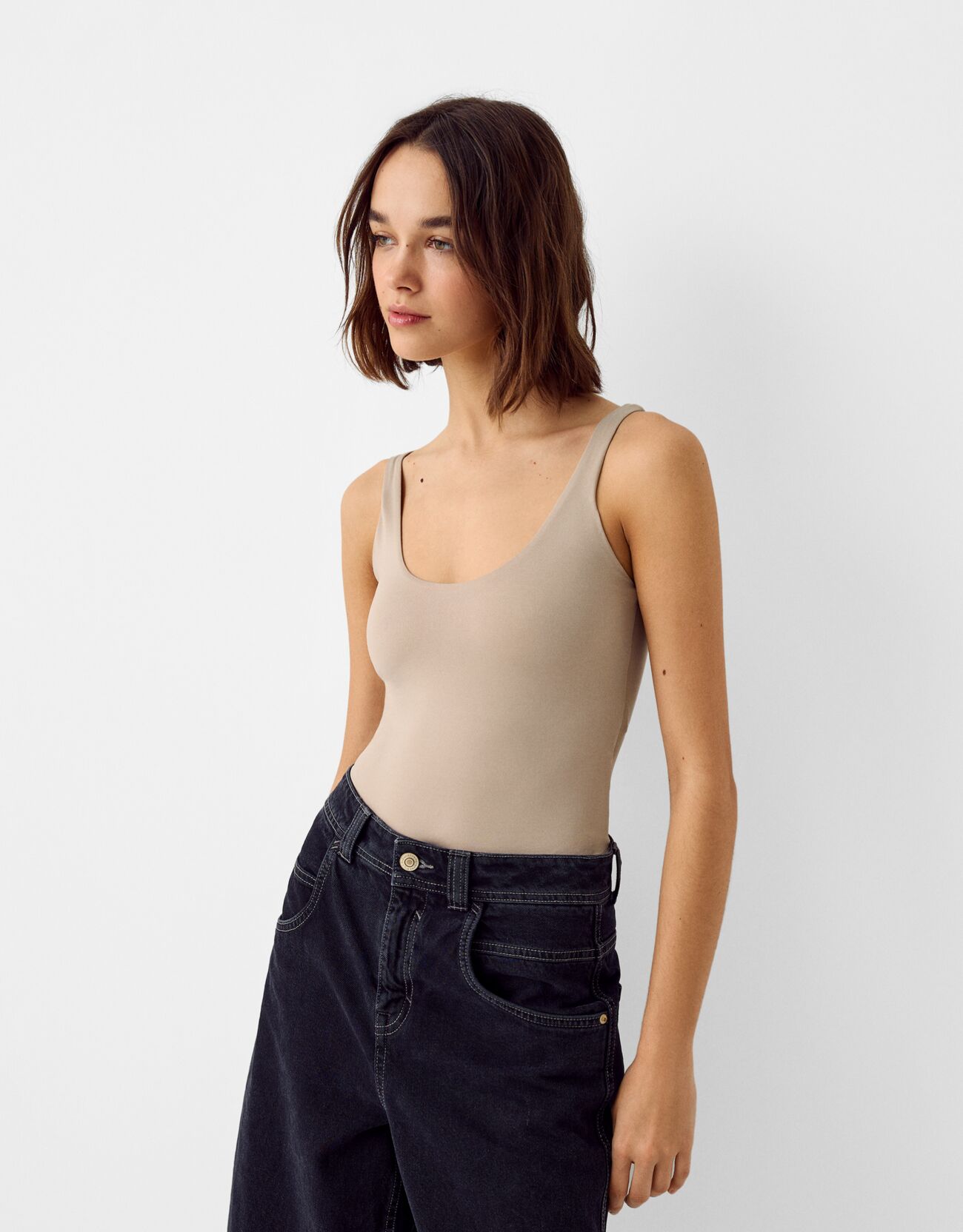 Bershka Body Mit Trägern Damen L Camel