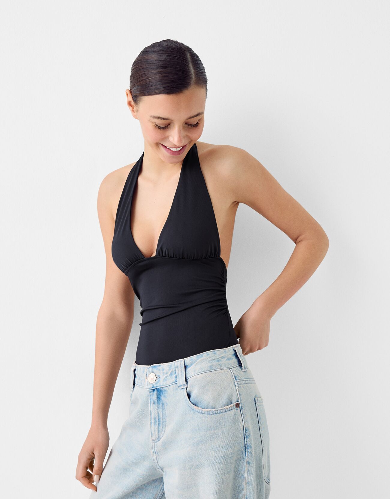 Bershka Neckholder-Body Damen Xs Schwarz