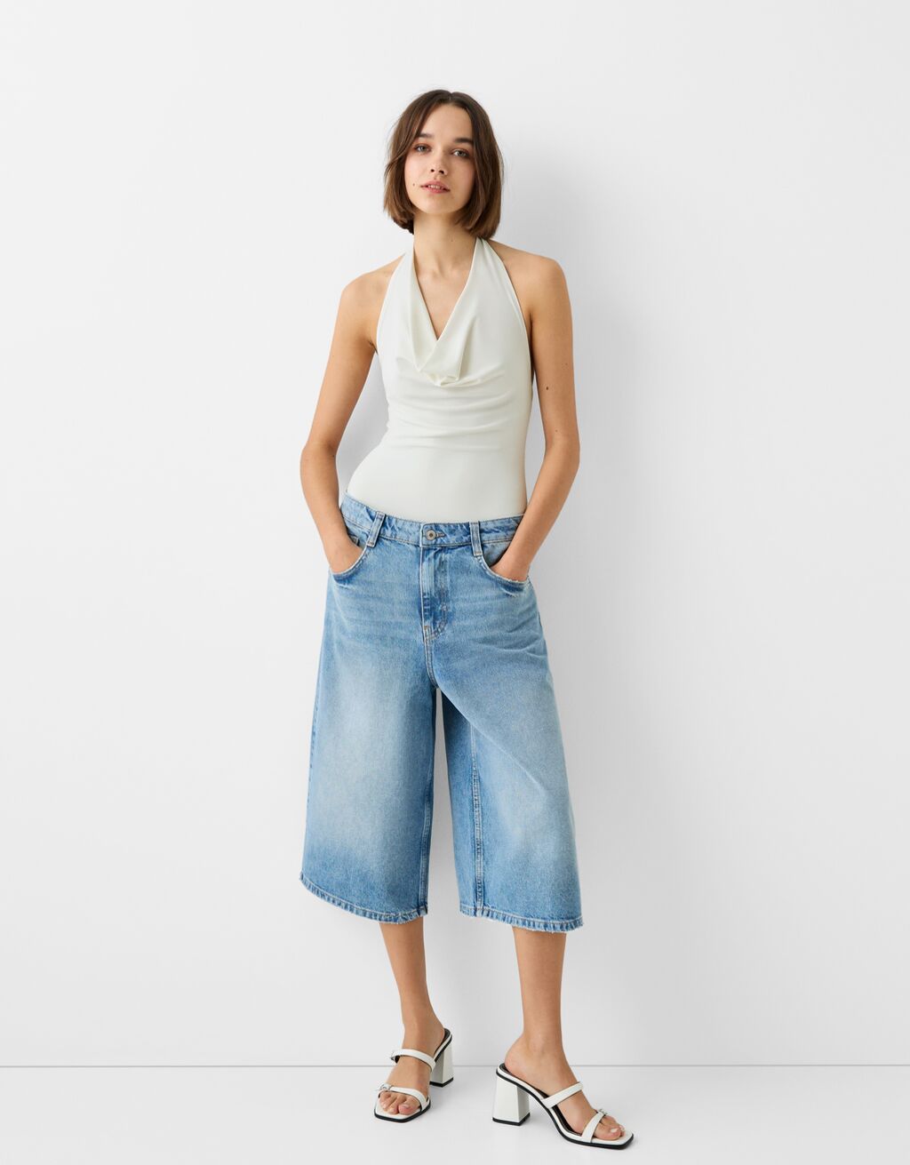 Body halter drappeggiato-Avorio-0