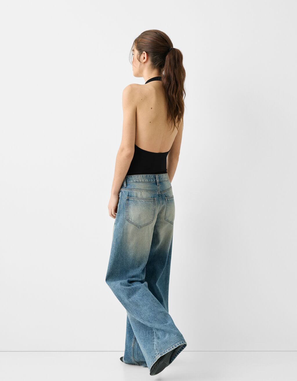 Drapeli halter yaka body-Siyah-1