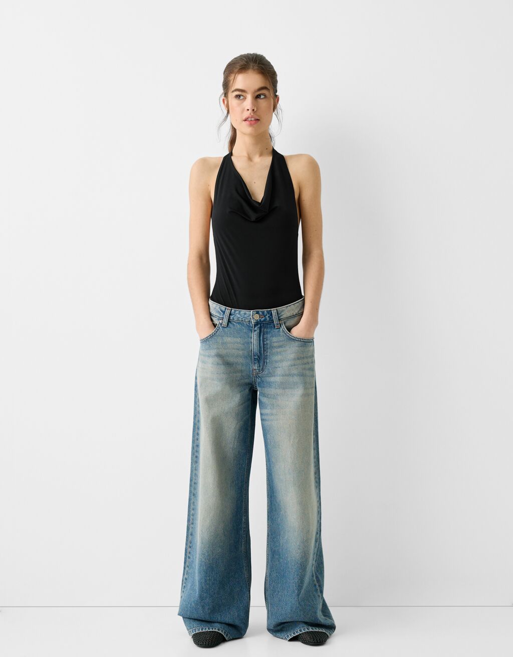 Drapeli halter yaka body-Siyah-2