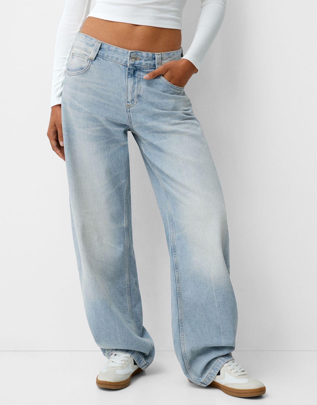 Bershka Jeans Baggy Balloon Donna 44 (Eu 40) Azzurro Lavato