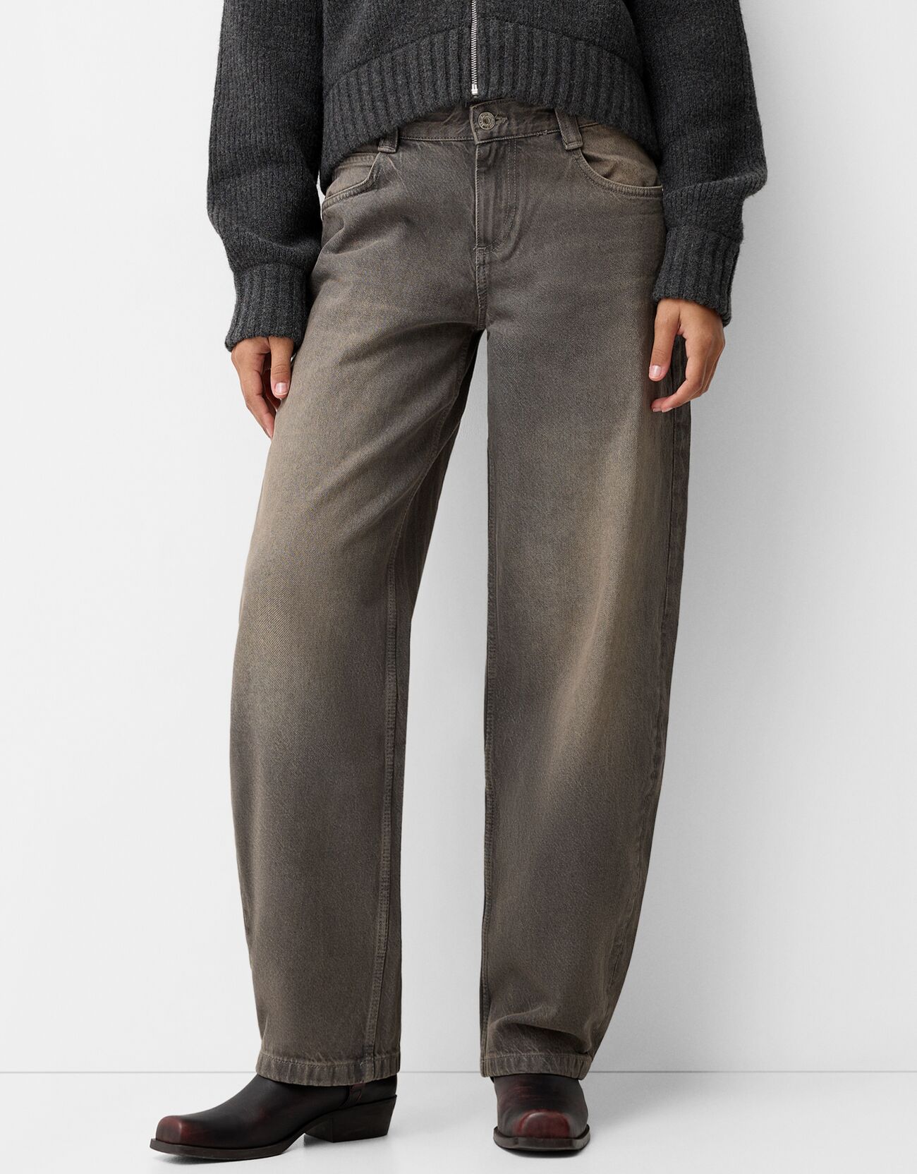 Bershka Jeans Baggy Balloon Mujer 38 Gris Oscuro