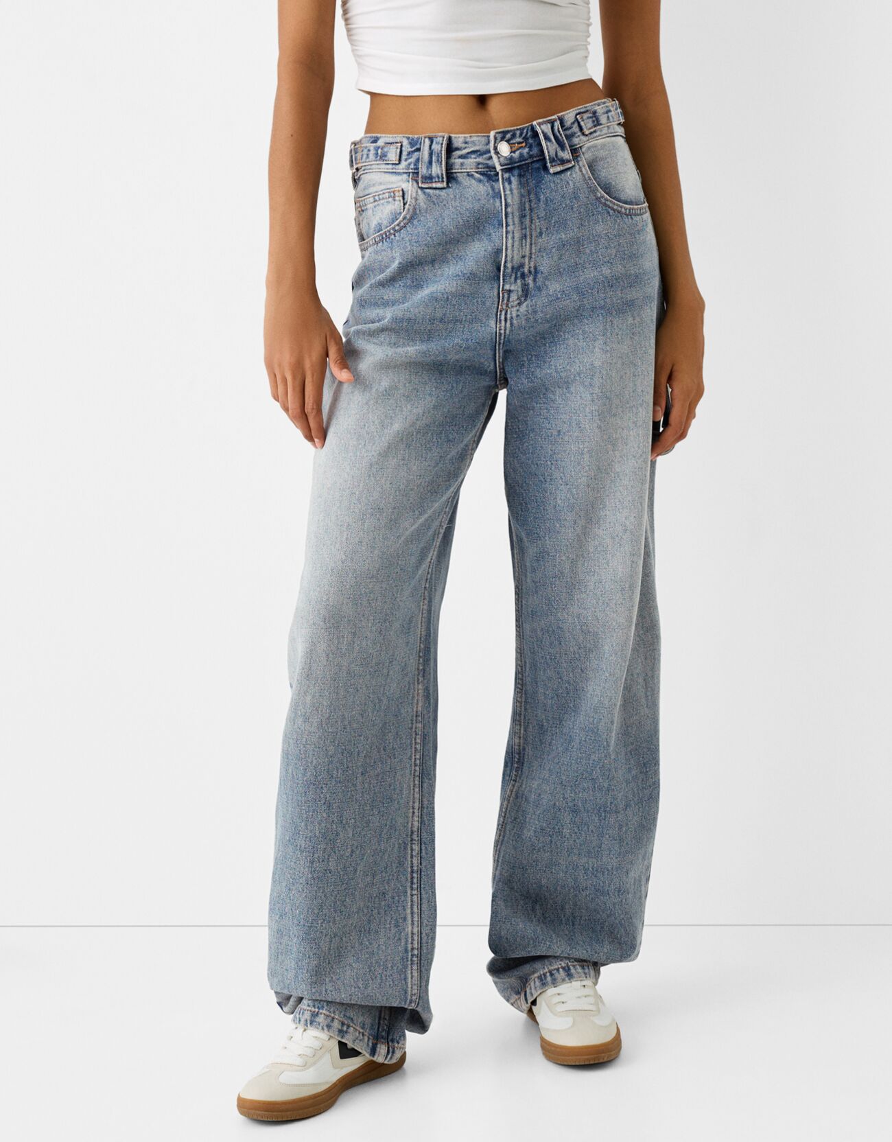 Bershka Baggy-Jeans Im Workwear-Look Damen 46 Ausgewaschenes Blau