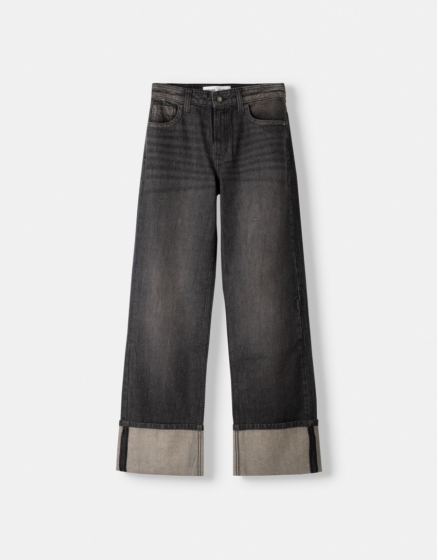Wide-leg '90s jeans with turn-up hems-Black-0