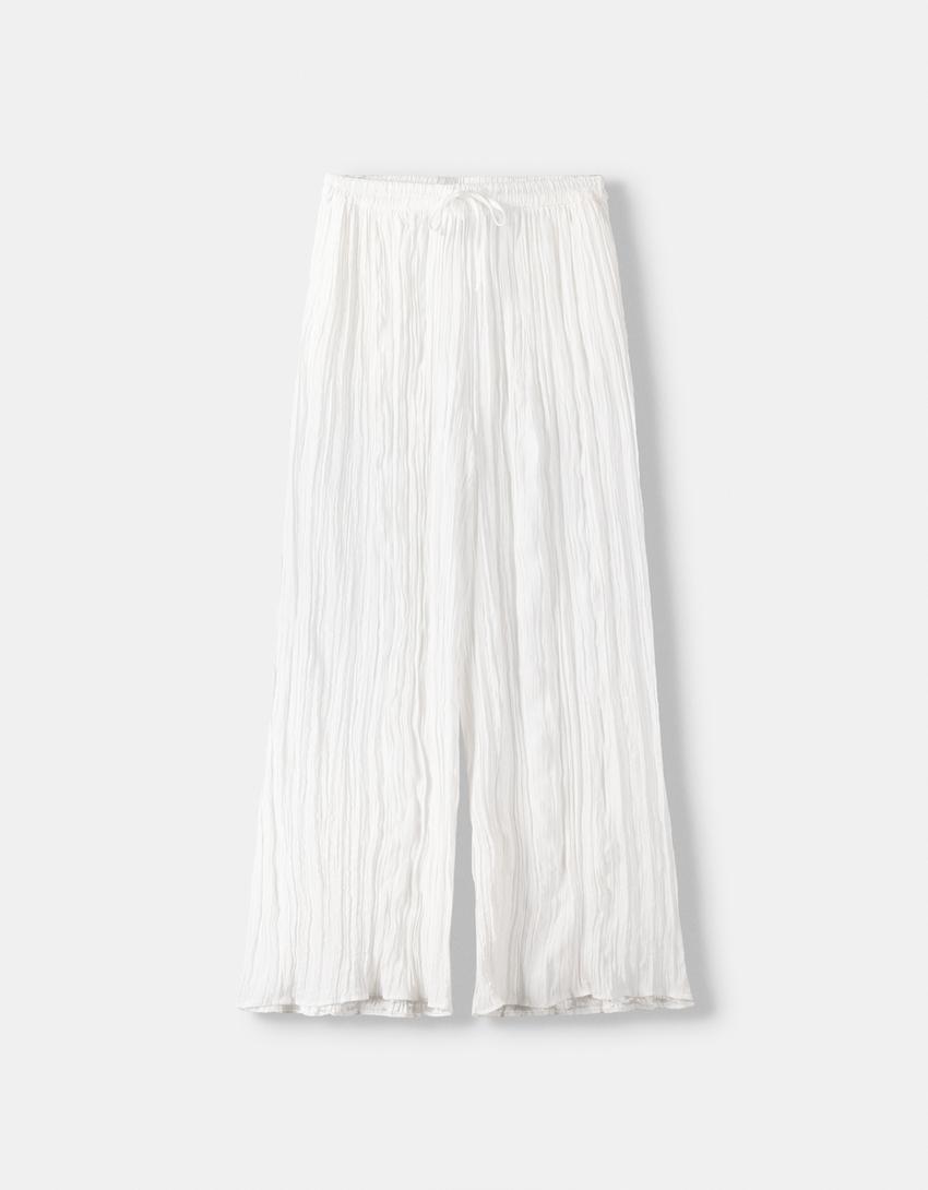 Pantalon wide leg effet froissé-Écru-4