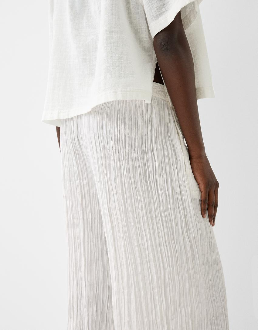 Pantalon wide leg effet froissé-Écru-5