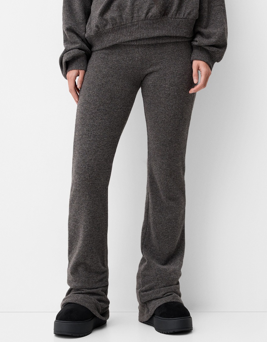 Flared trousers with fold-over waist-Dark grey-1