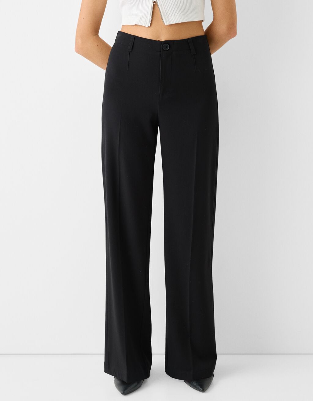 Calças de perna larga tailored fit-Preto-1