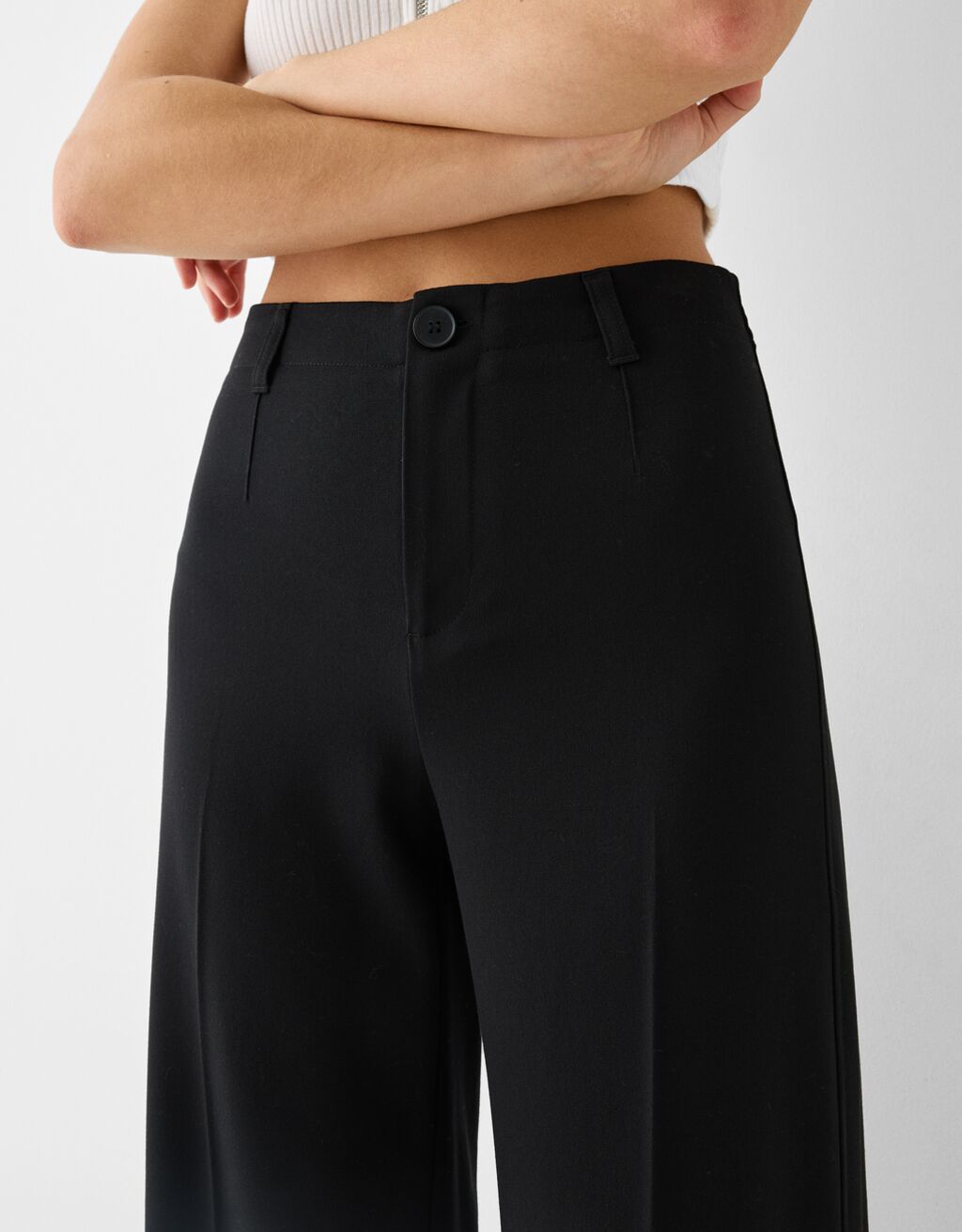 Calças de perna larga tailored fit-Preto-5