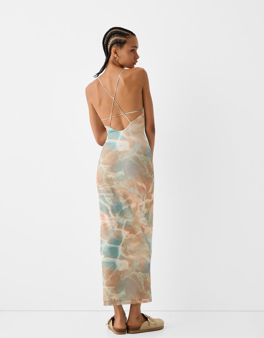 Tulle midi dress-Sand-2