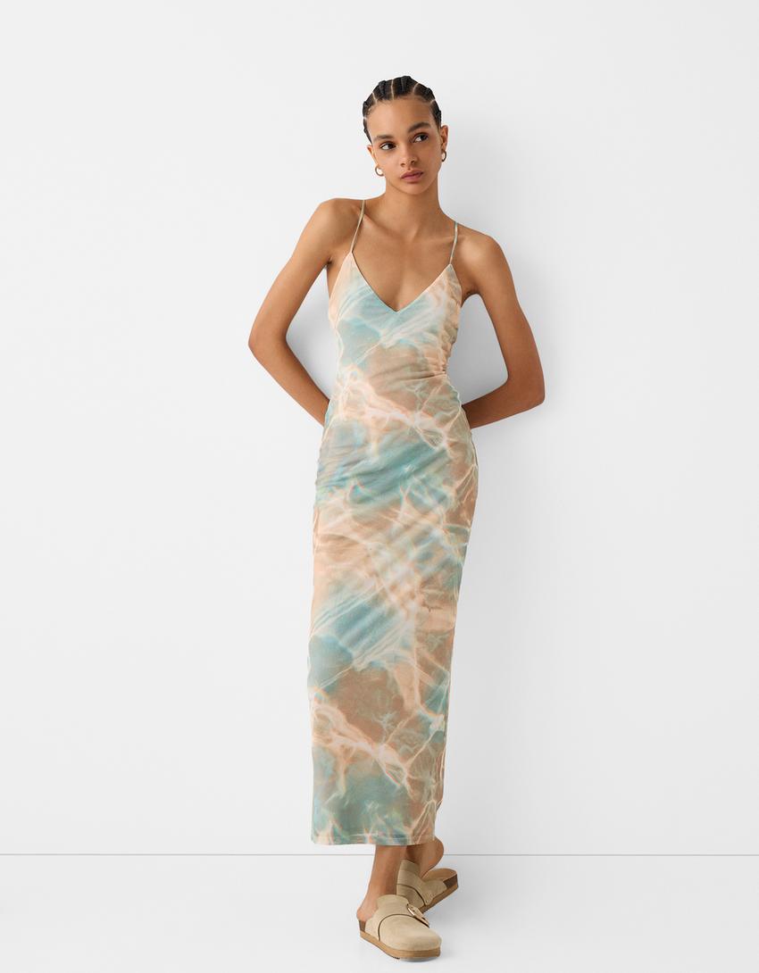 Tulle midi dress-Sand-0