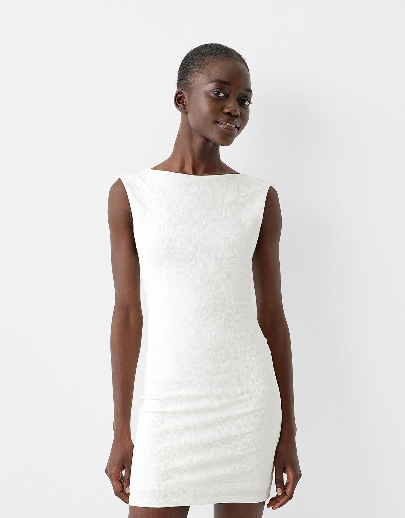Bershka Vestito Mini Struttura Schiena Scoperta Donna S Bianco
