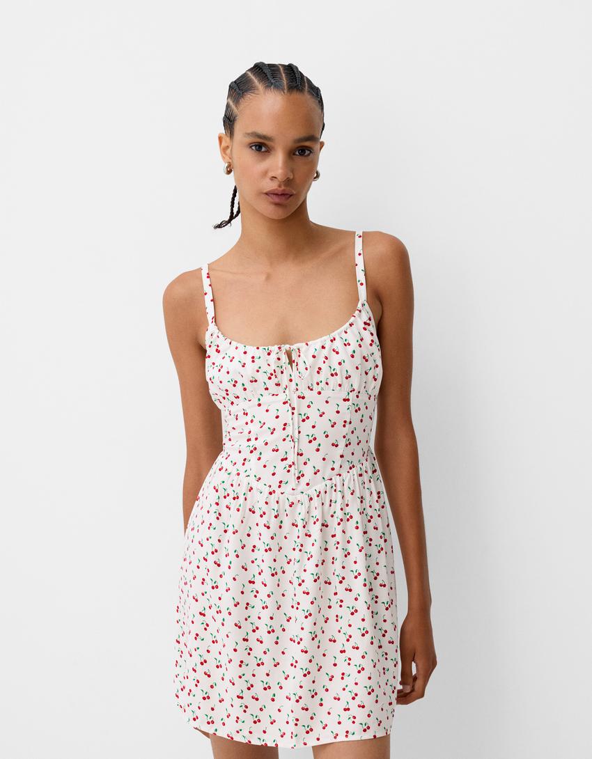 Desenli mini elbise-Çok renkli-0