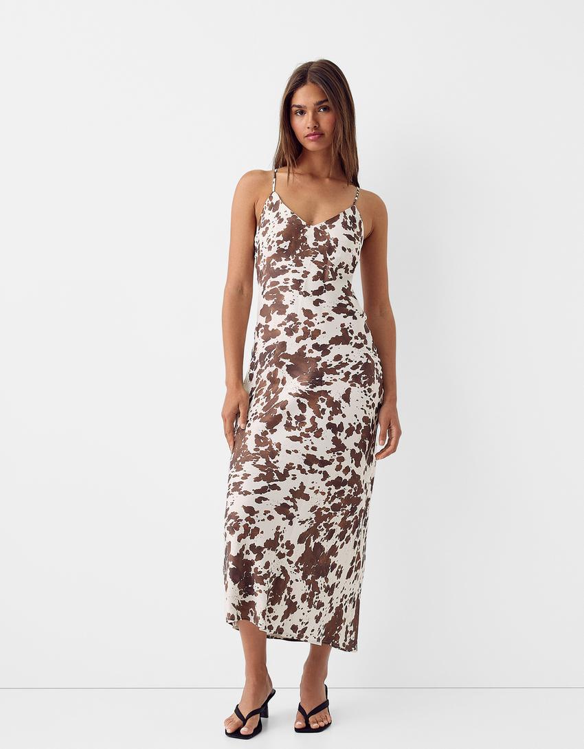 Strappy animal print maxi dress-Brown-0