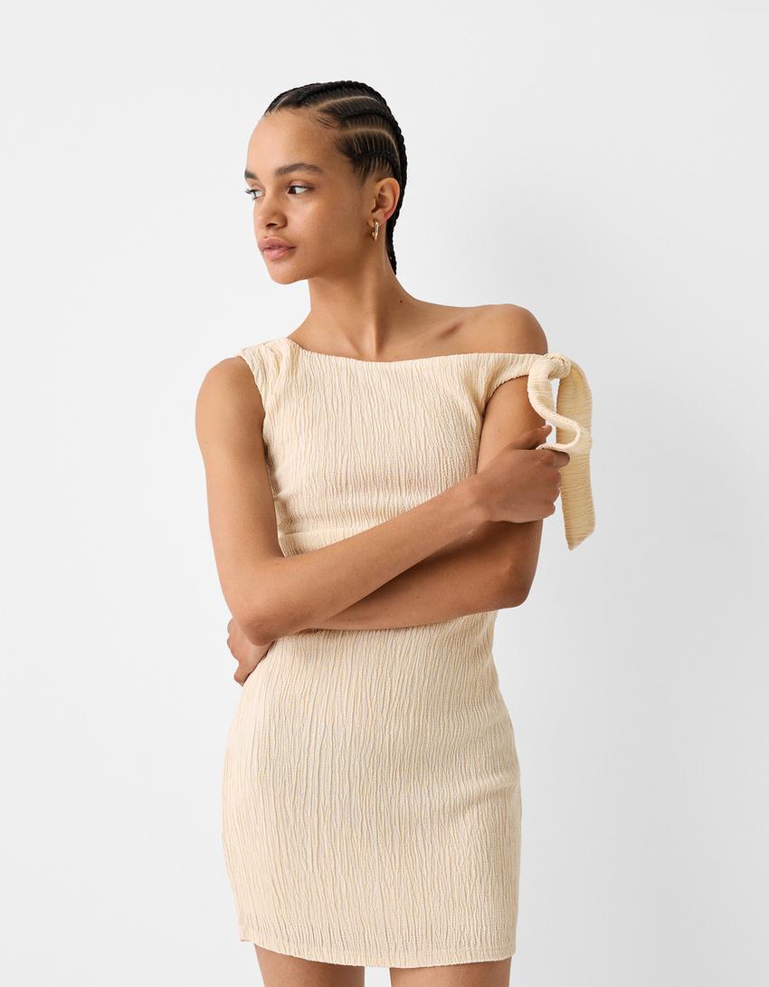 Vestido mini textura-Cru-1