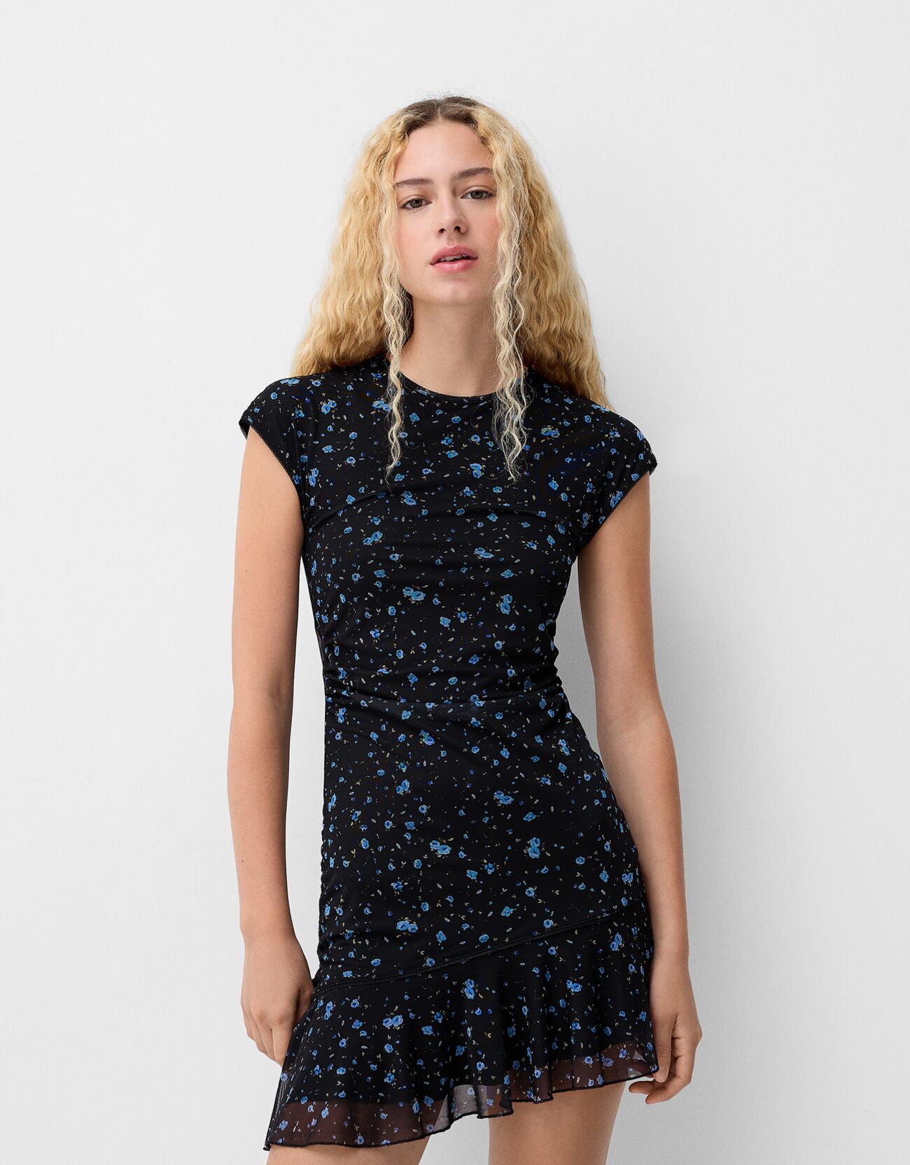 Bershka Tüll-Minikleid Mit Print Damen L Schwarz