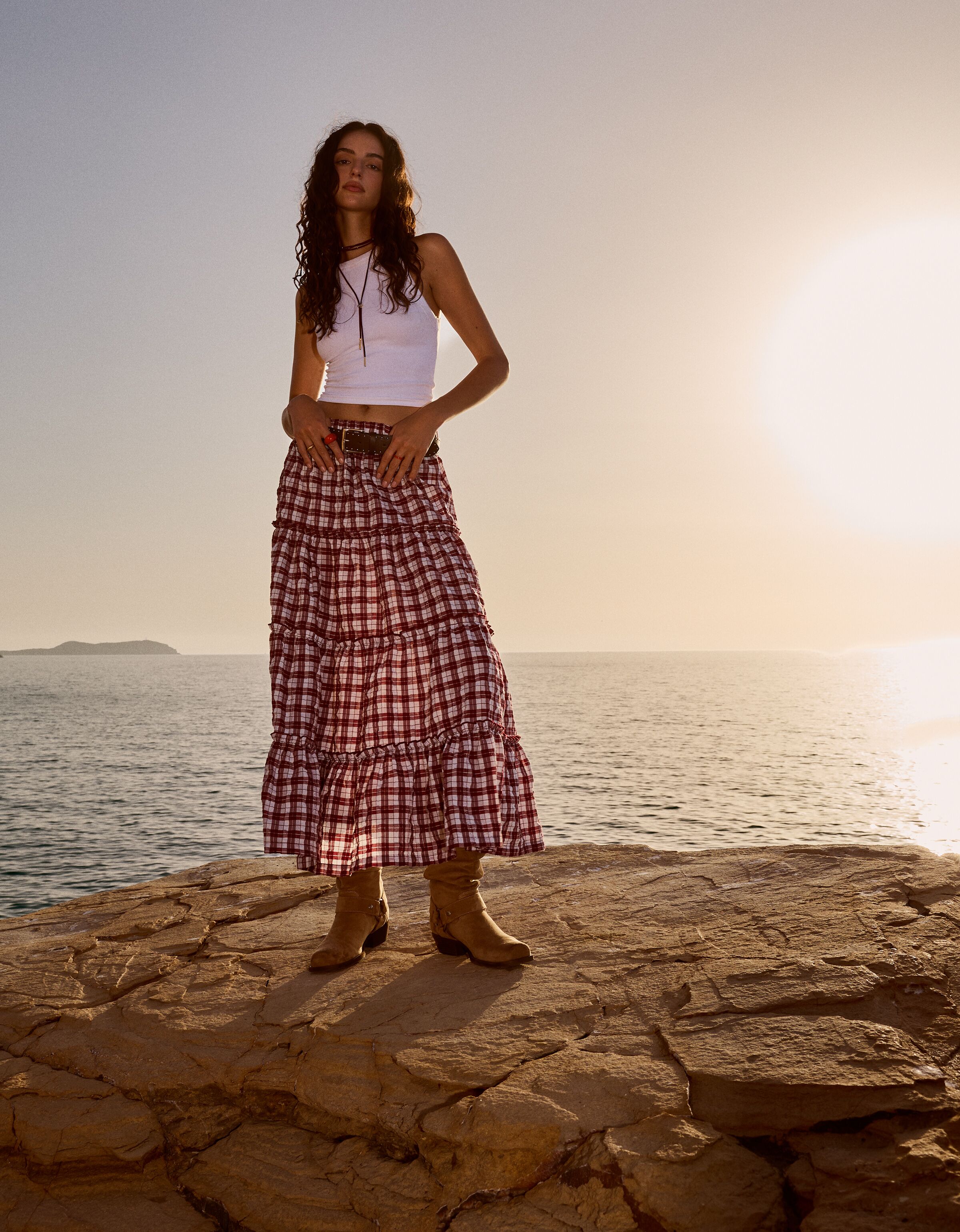 Jupe midi a carreaux Femme Bershka