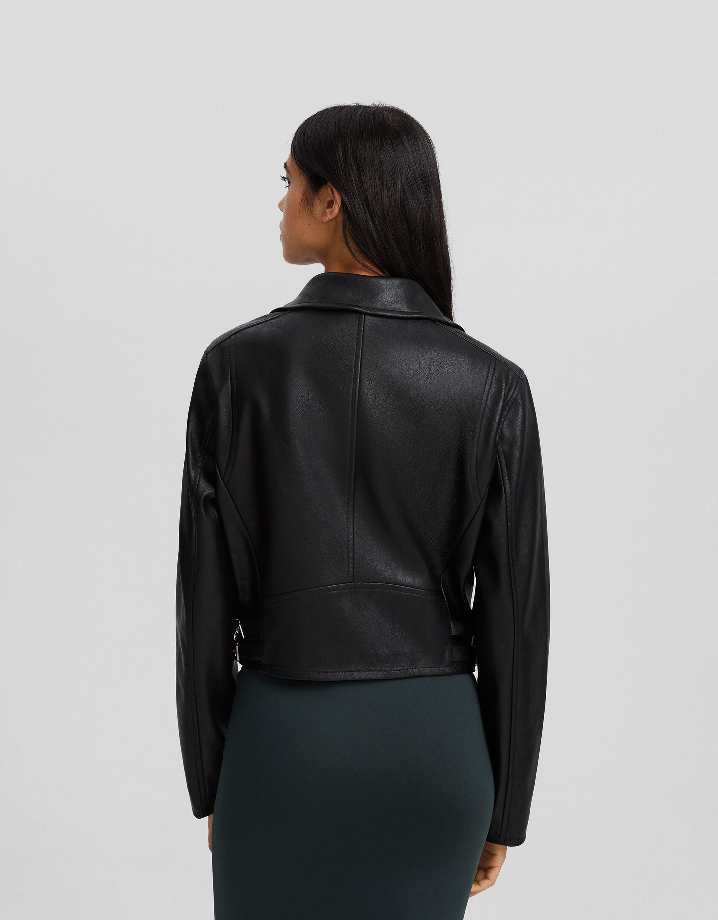 Black leather jacket bershka outlet