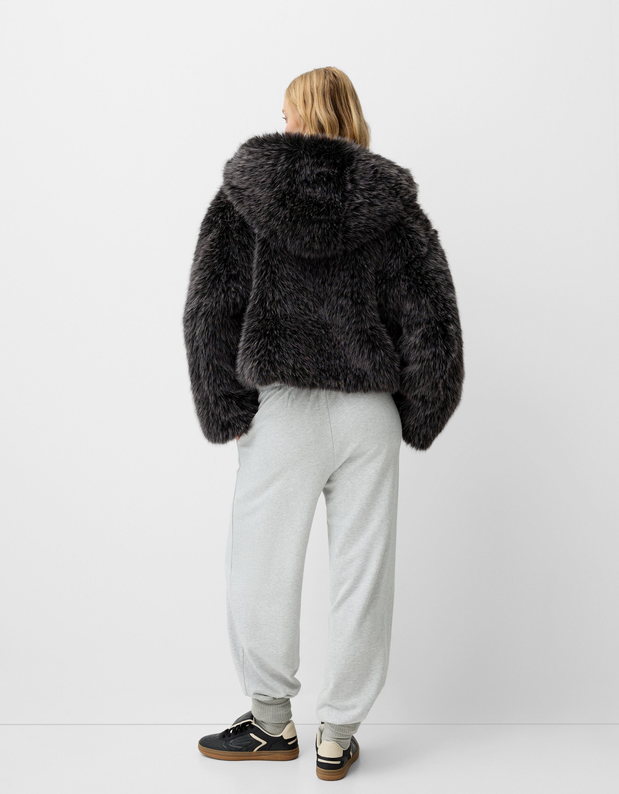 Bershka black fur jacket shop