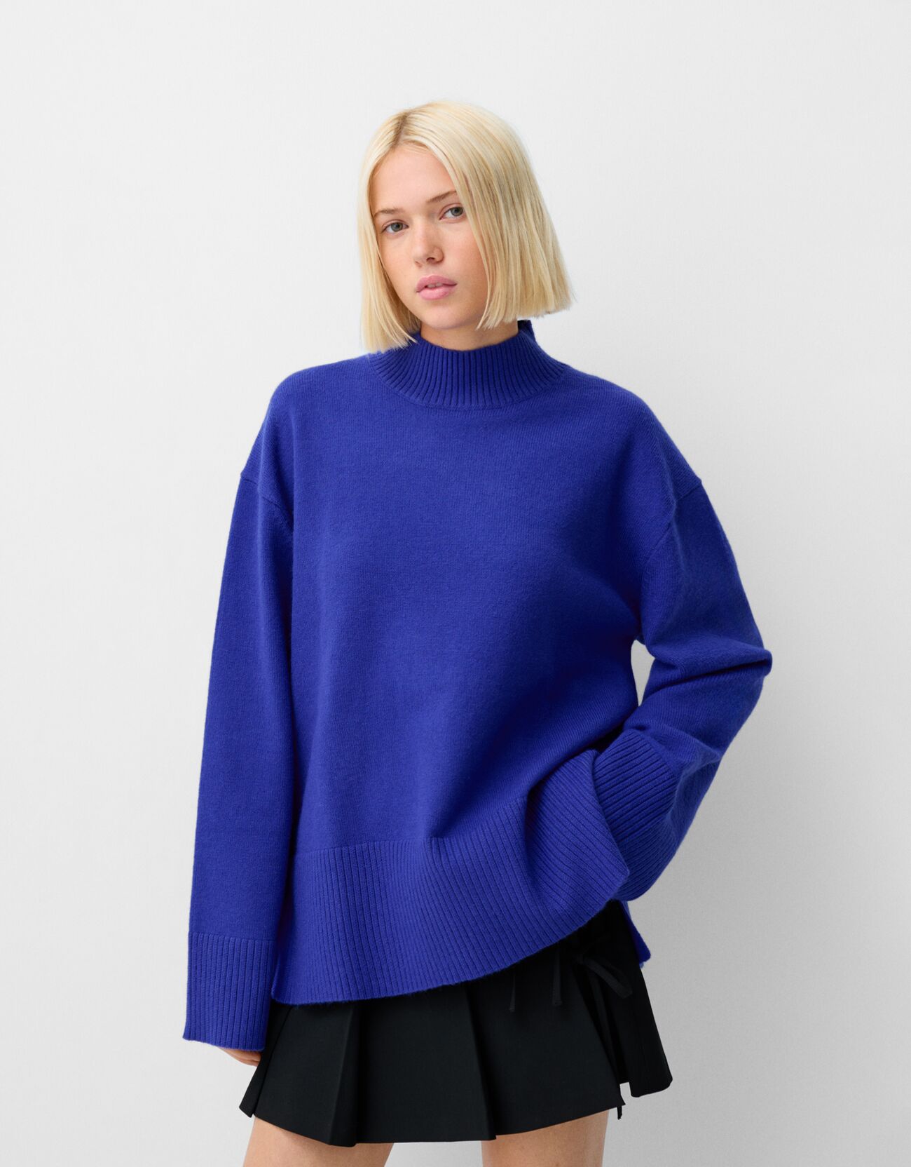 Bershka Jersey Cuello Alto Mujer Xs Azul