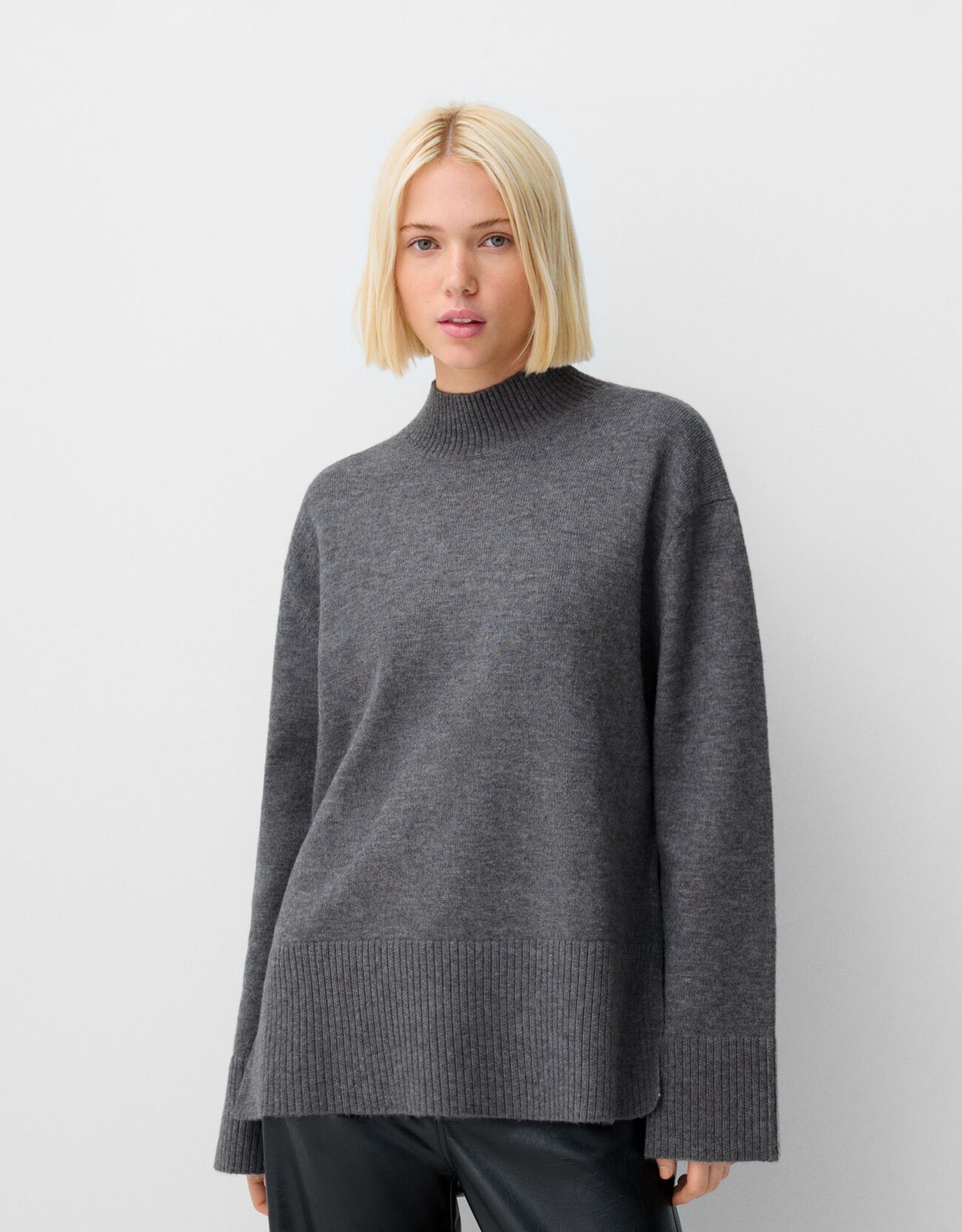 Bershka Jersey Cuello Alto Mujer L Gris Oscuro