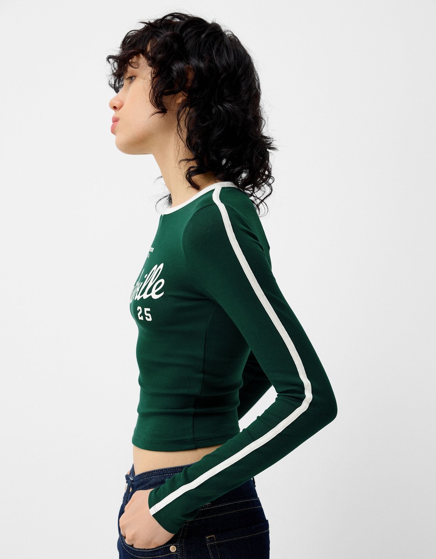 T-shirt de manga comprida com estampado-Verde-2