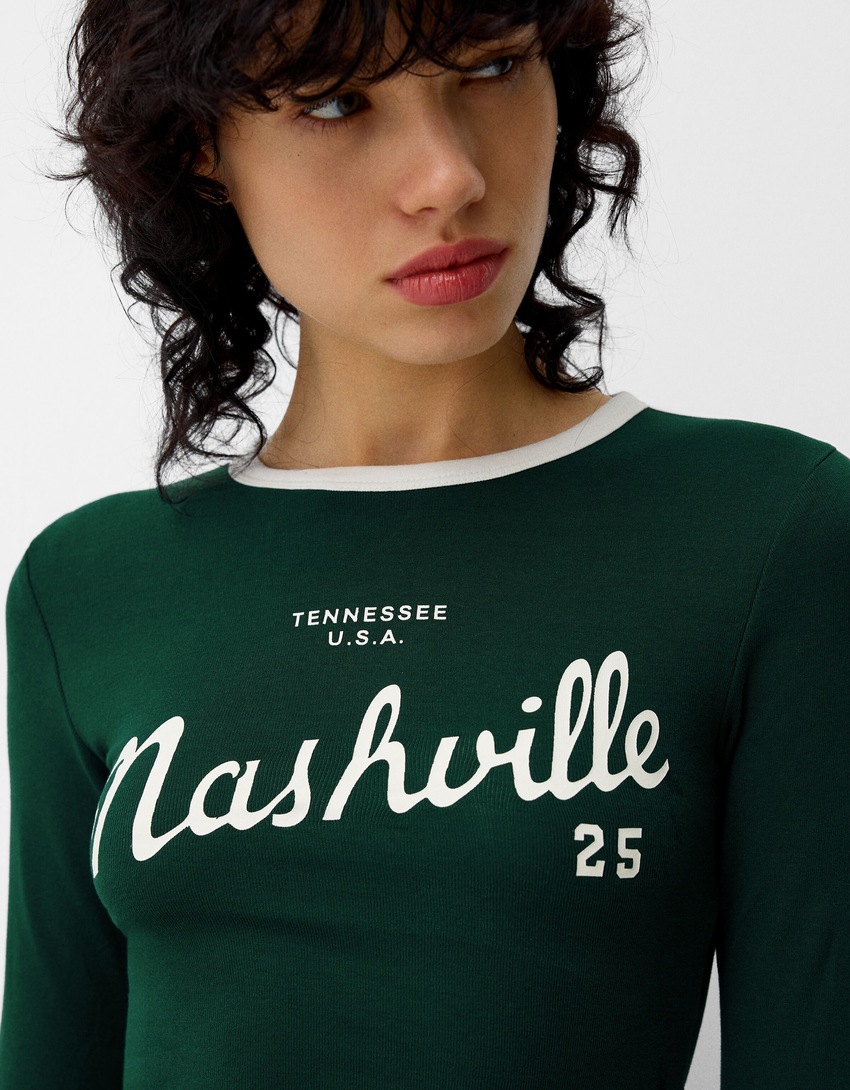 T-shirt de manga comprida com estampado-Verde-4