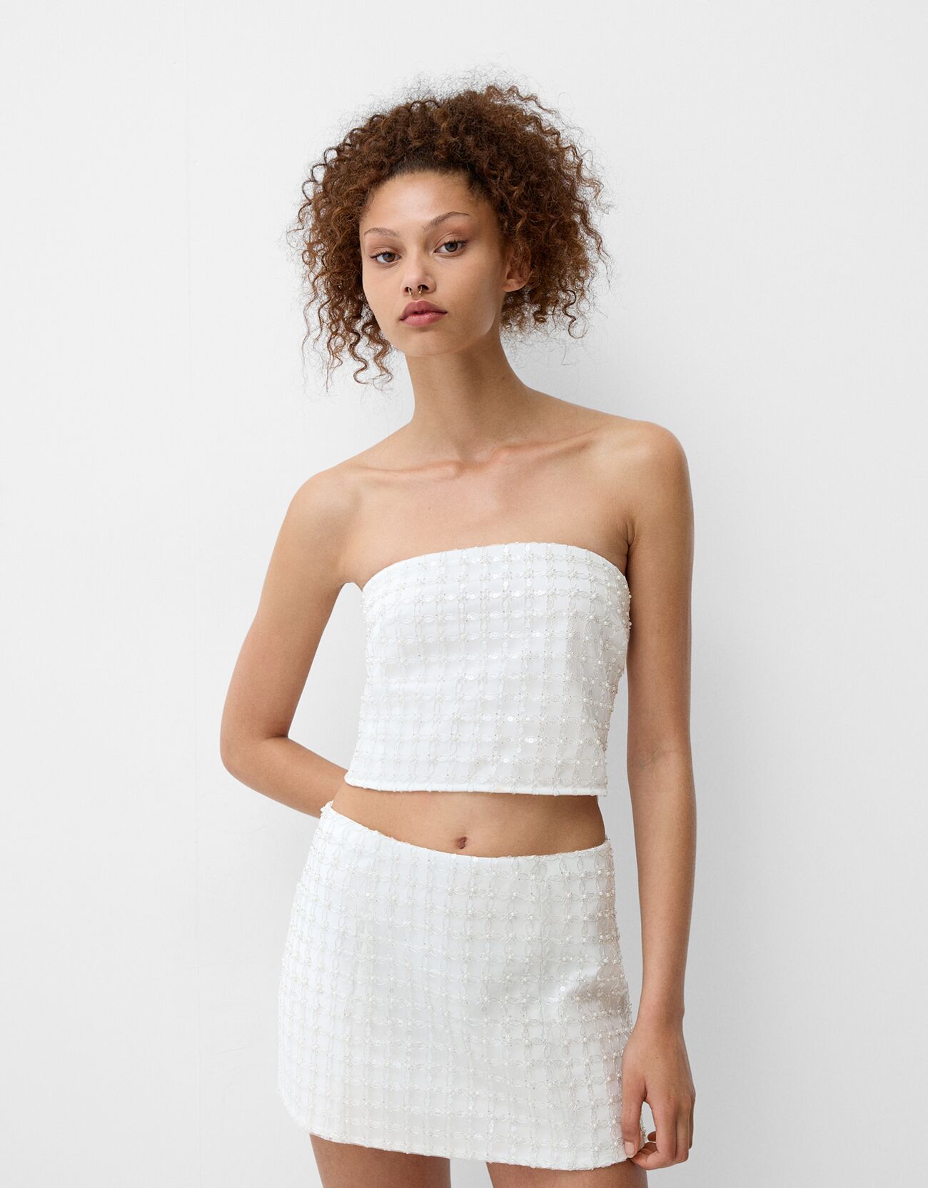 Bershka Falda Mini Joyas Mujer S Blanco Roto