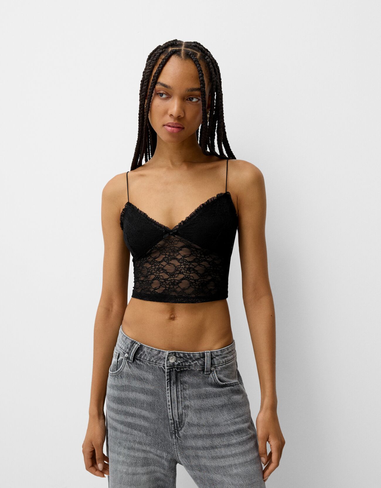 Bershka Top Tirantes Blonda Mujer L Negro