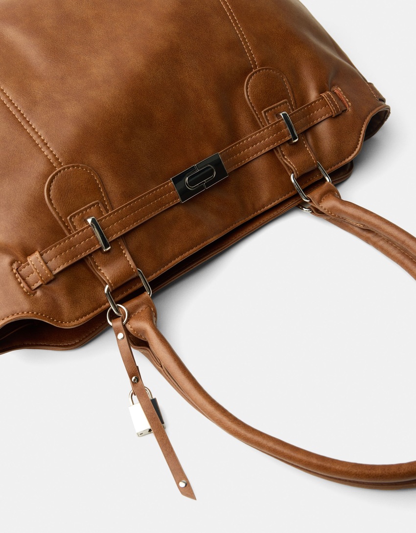 Bolso efecto piel abalorios-Marrón-1