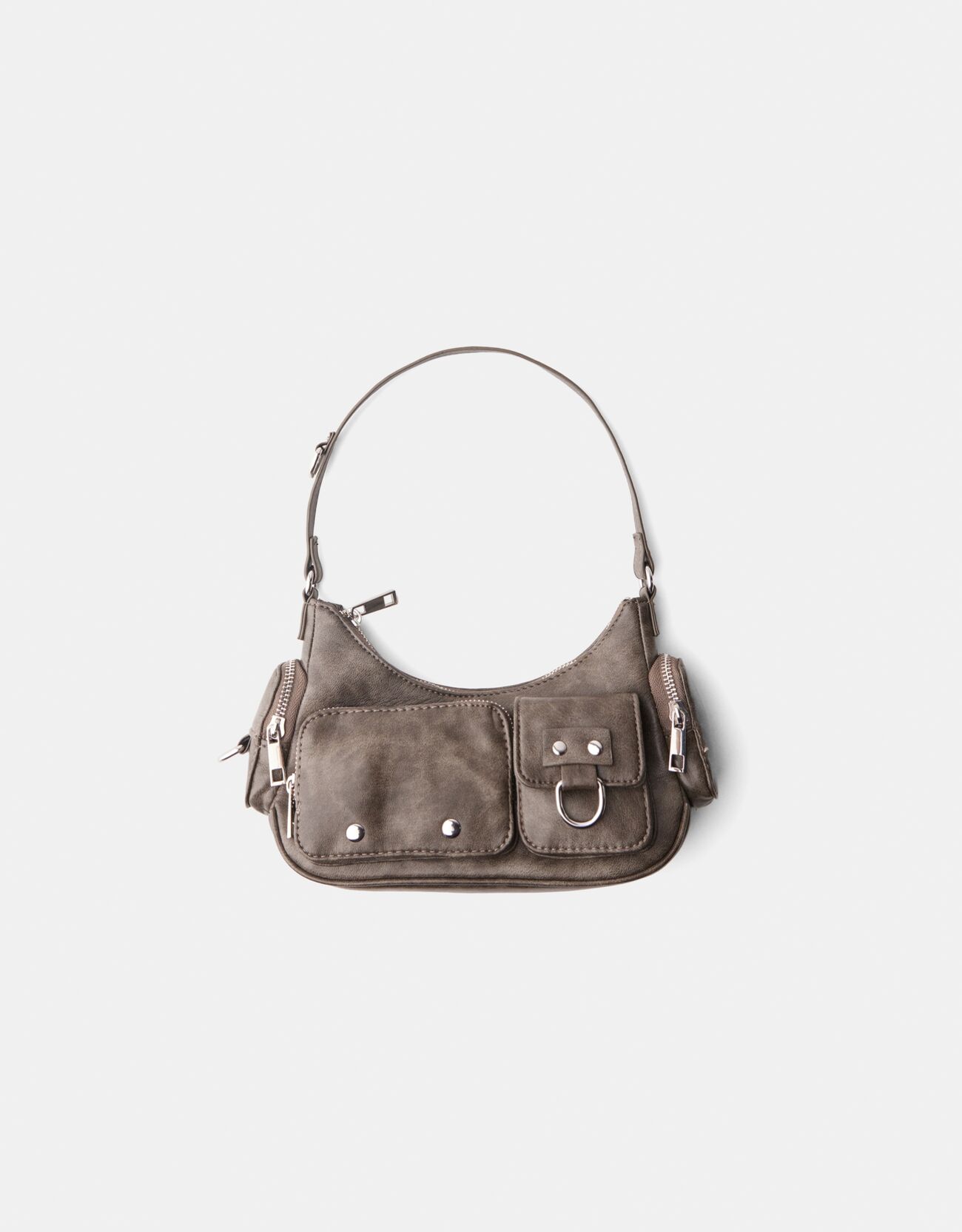 Bershka Multitaschen-Schultertasche Damen Dunkelgrau