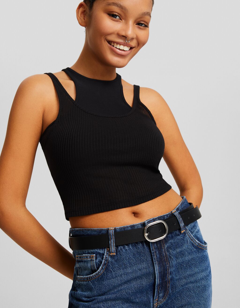 Ceinture en similicuir avec boucle rectangulaire-Noir-3