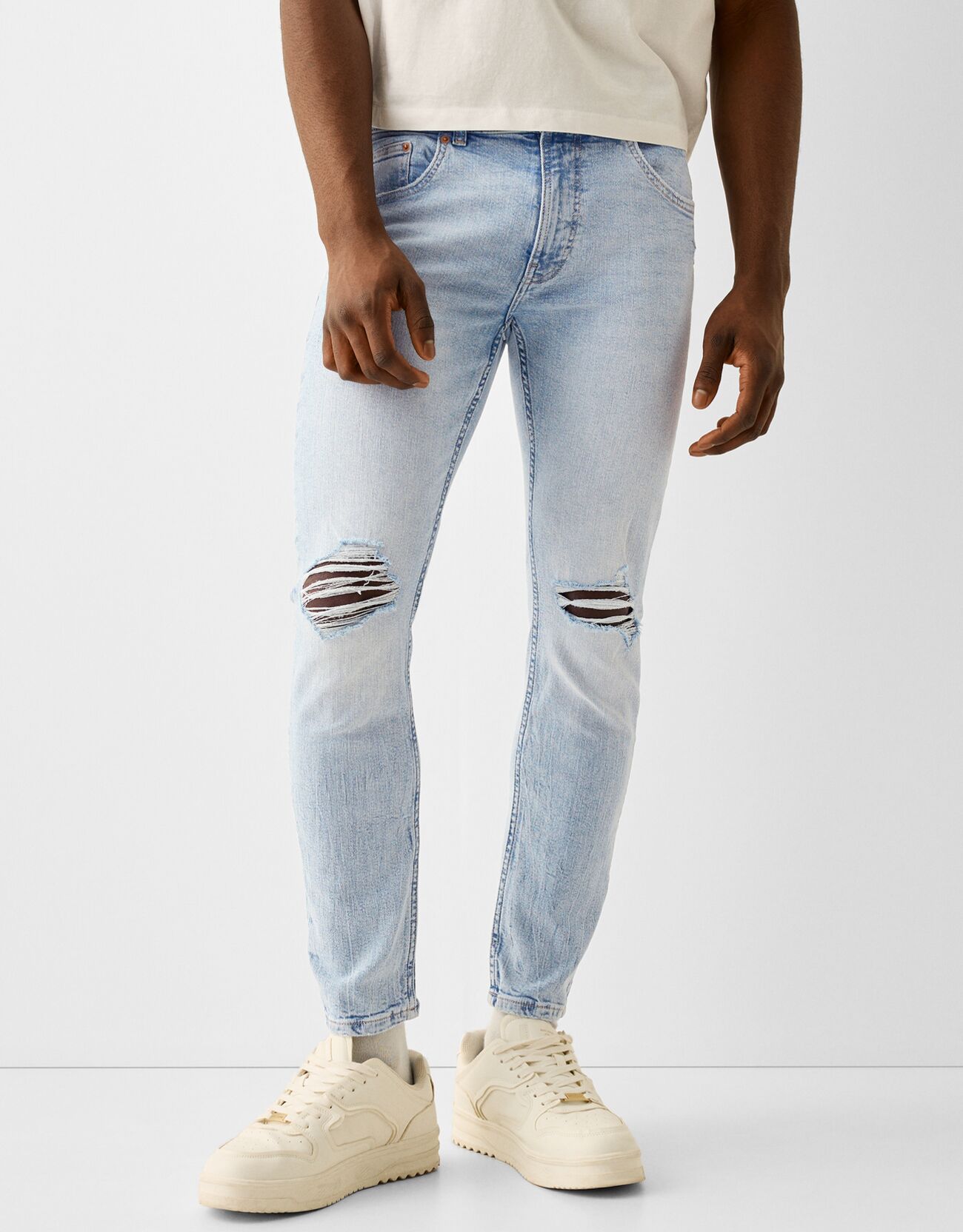 Bershka Skinny Jeans Mit Rissen Herren 44 Hellblau