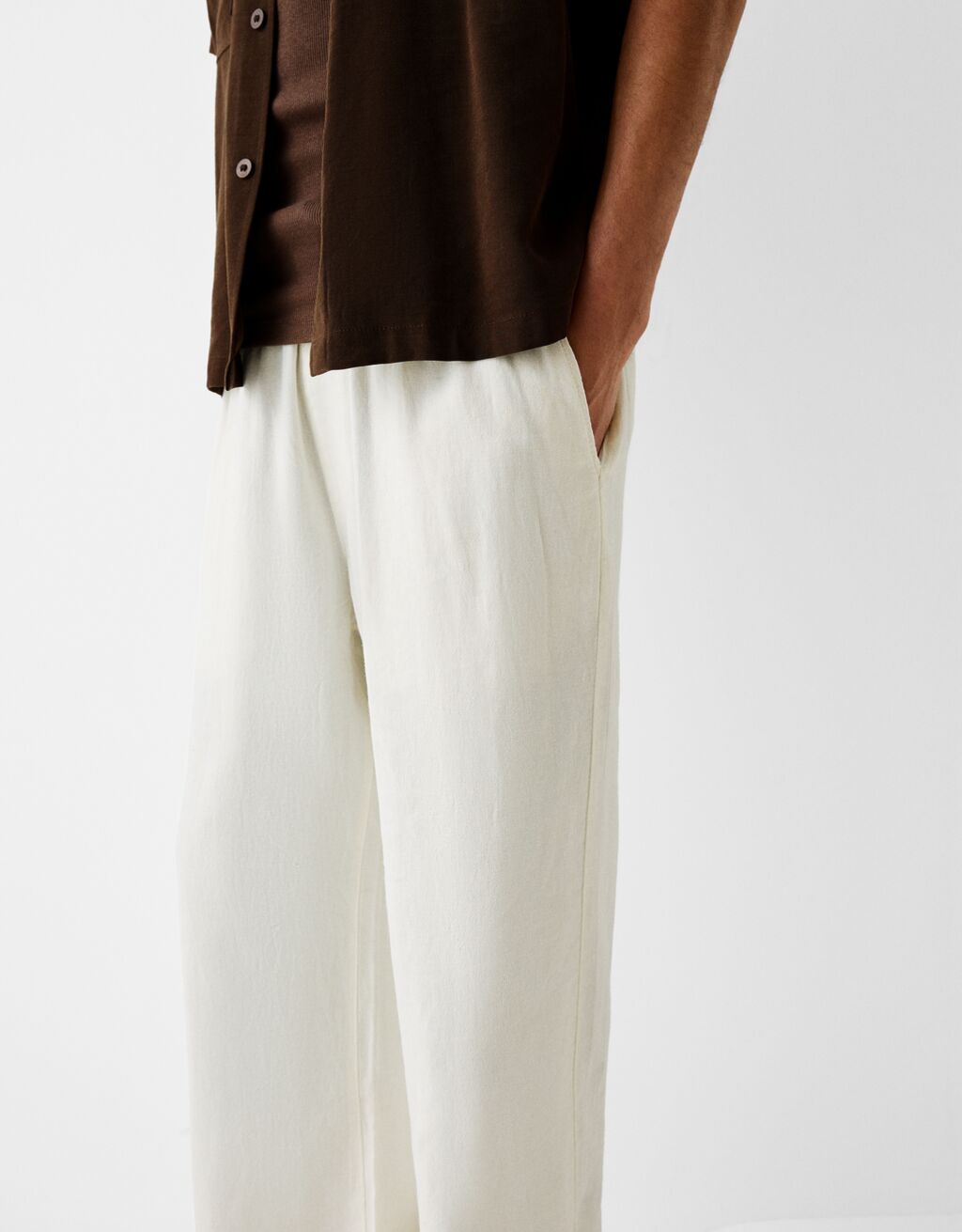 Calças jogger wide com linho-Branco-3