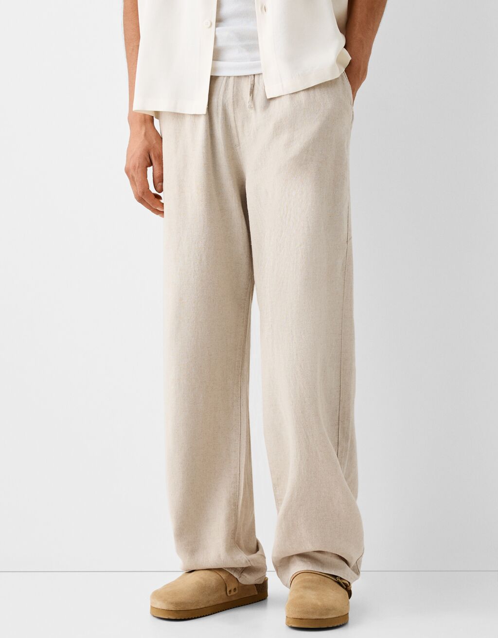 Pantalón jogger wide con lino-Arena-1