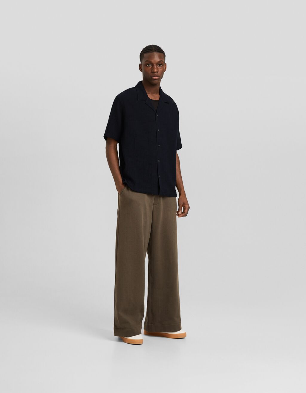 Relaxed fit short sleeve textured shirt-Black-3