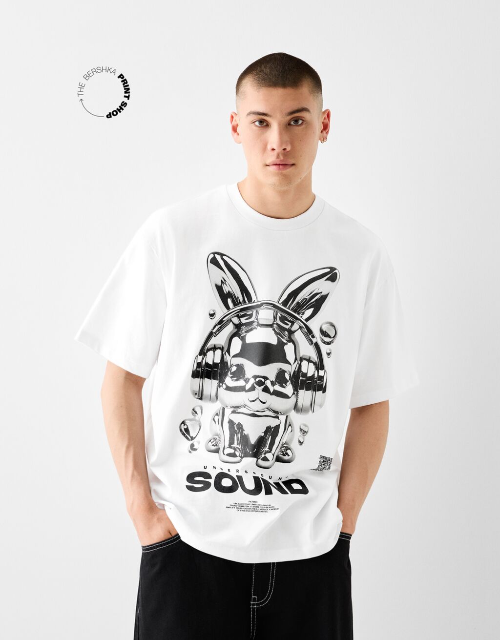 T-shirt Bershka Wearable Art boxy fit imprimé-Blanc-1