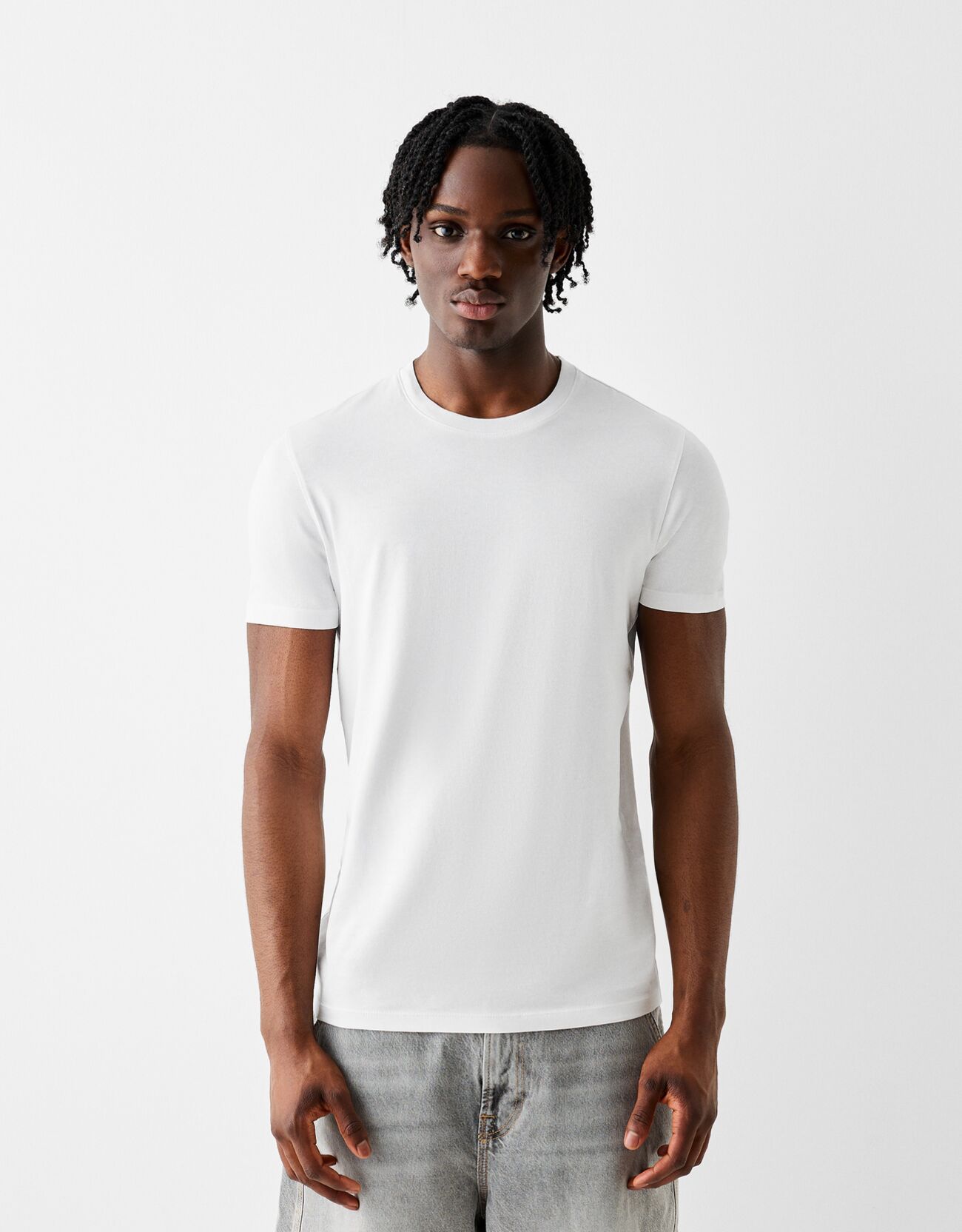 Bershka T-Shirt Im Regular Fit Herren L Weiss