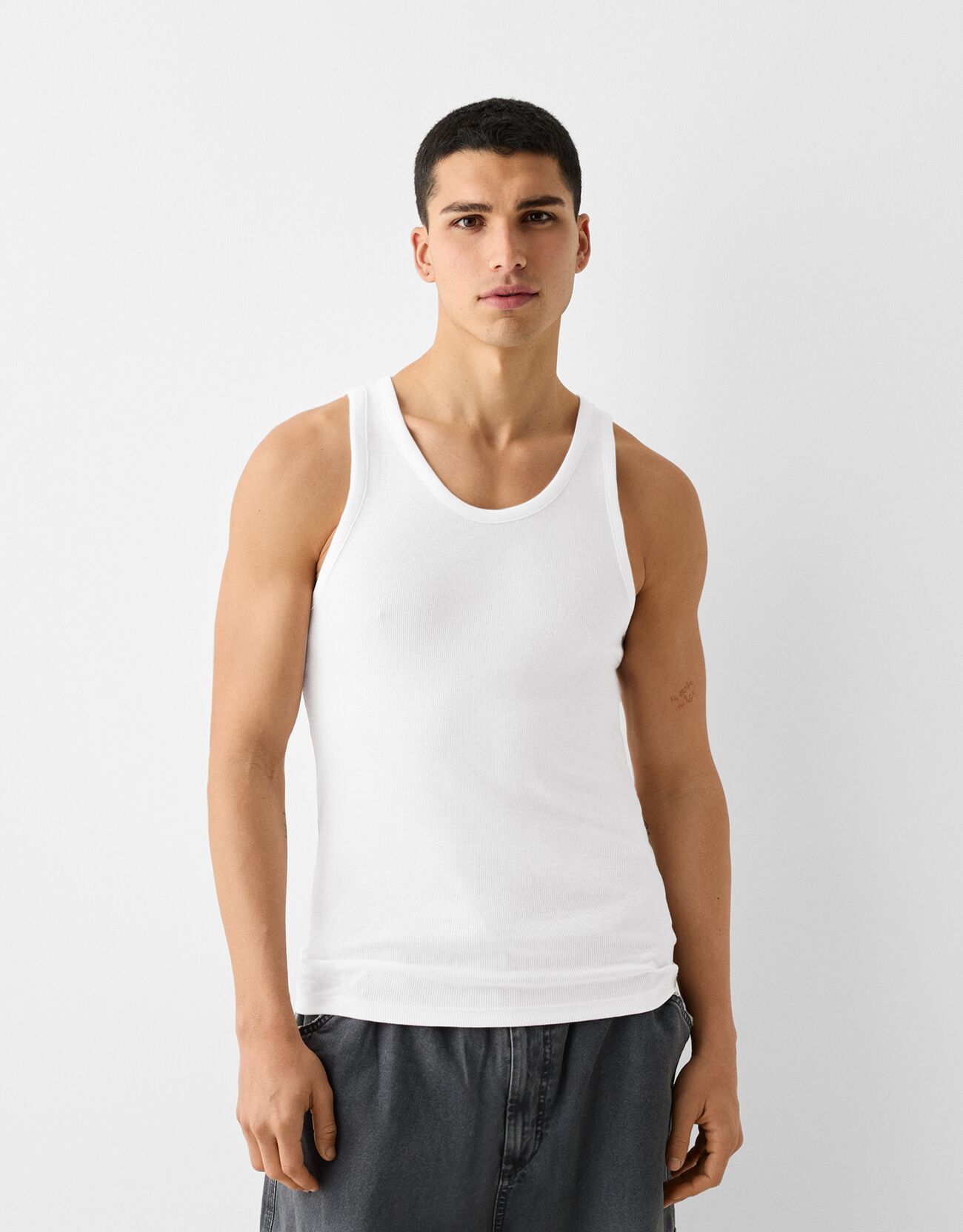 Bershka Trägertop Aus Rib Herren Xs Weiss