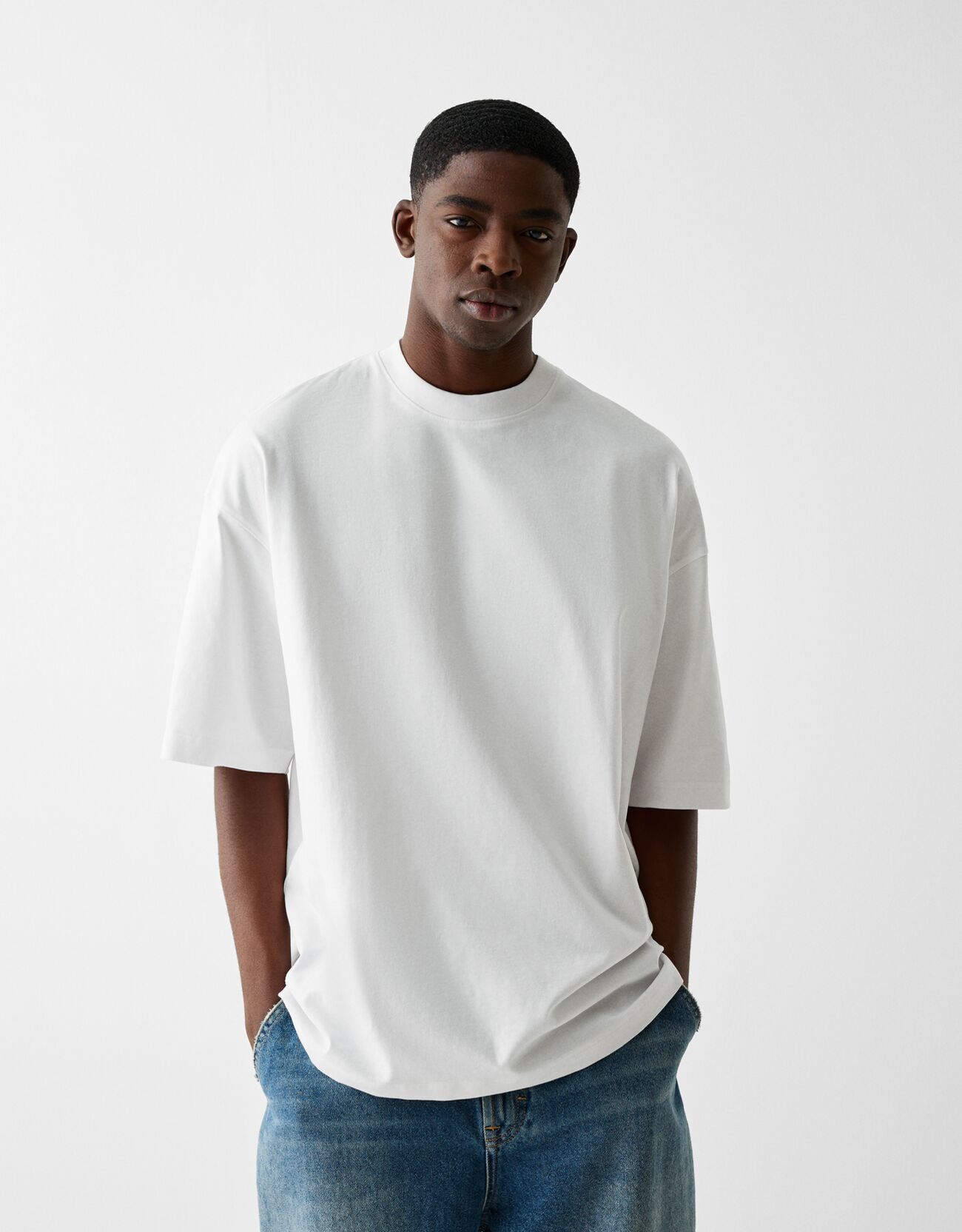 Bershka Oversize-Shirt Mit Kurzen Ärmeln Herren Xl Weiss