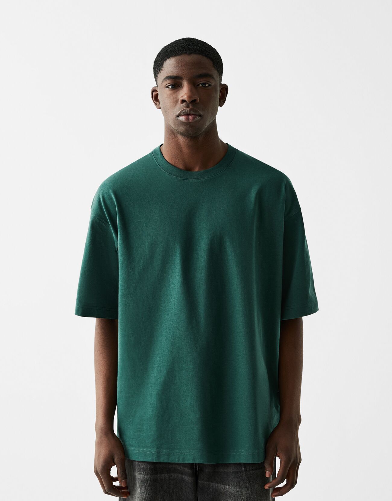 Bershka Maglietta Maniche Corte Oversize Uomo L Verde