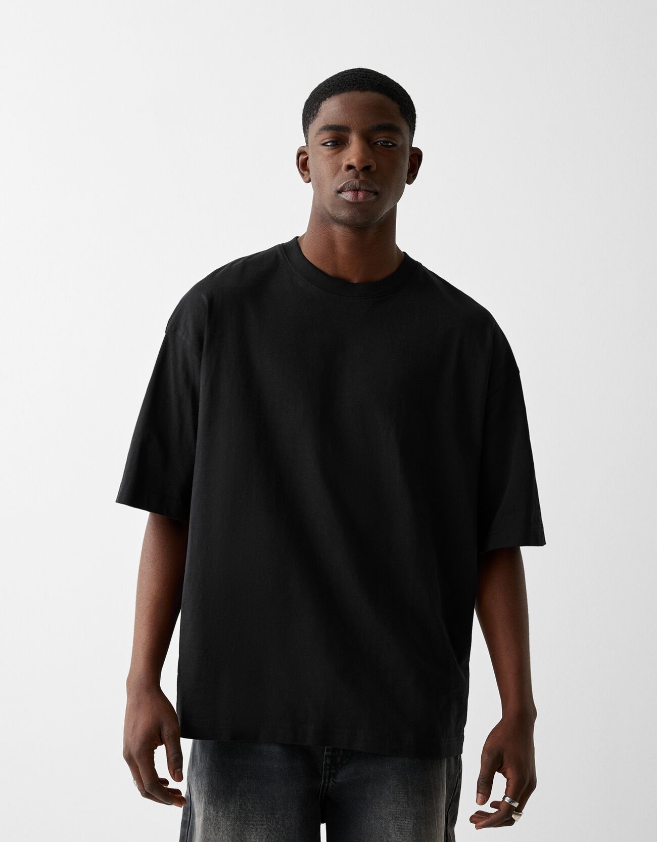 Bershka Maglietta Maniche Corte Oversize Uomo Xl Nero