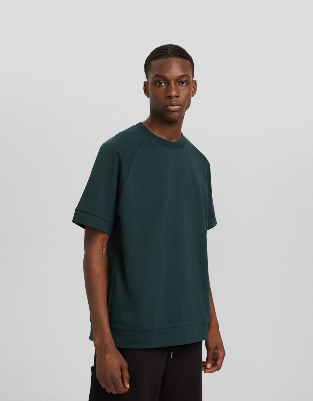 Bershka Maglietta A Maniche Corte Boxy Fit Interlock Uomo Xs Verde