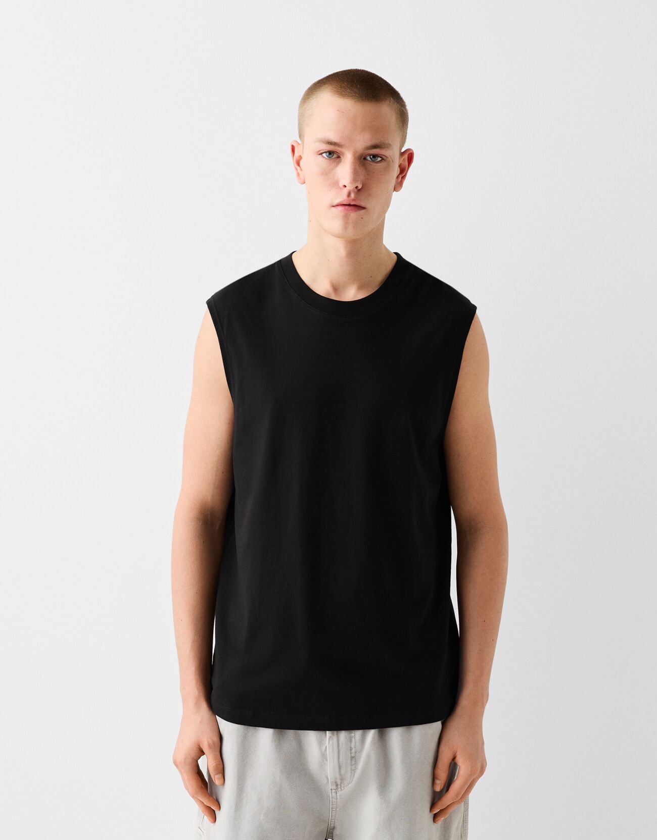 Bershka Maglietta Senza Maniche Worker Fit Uomo L Nero