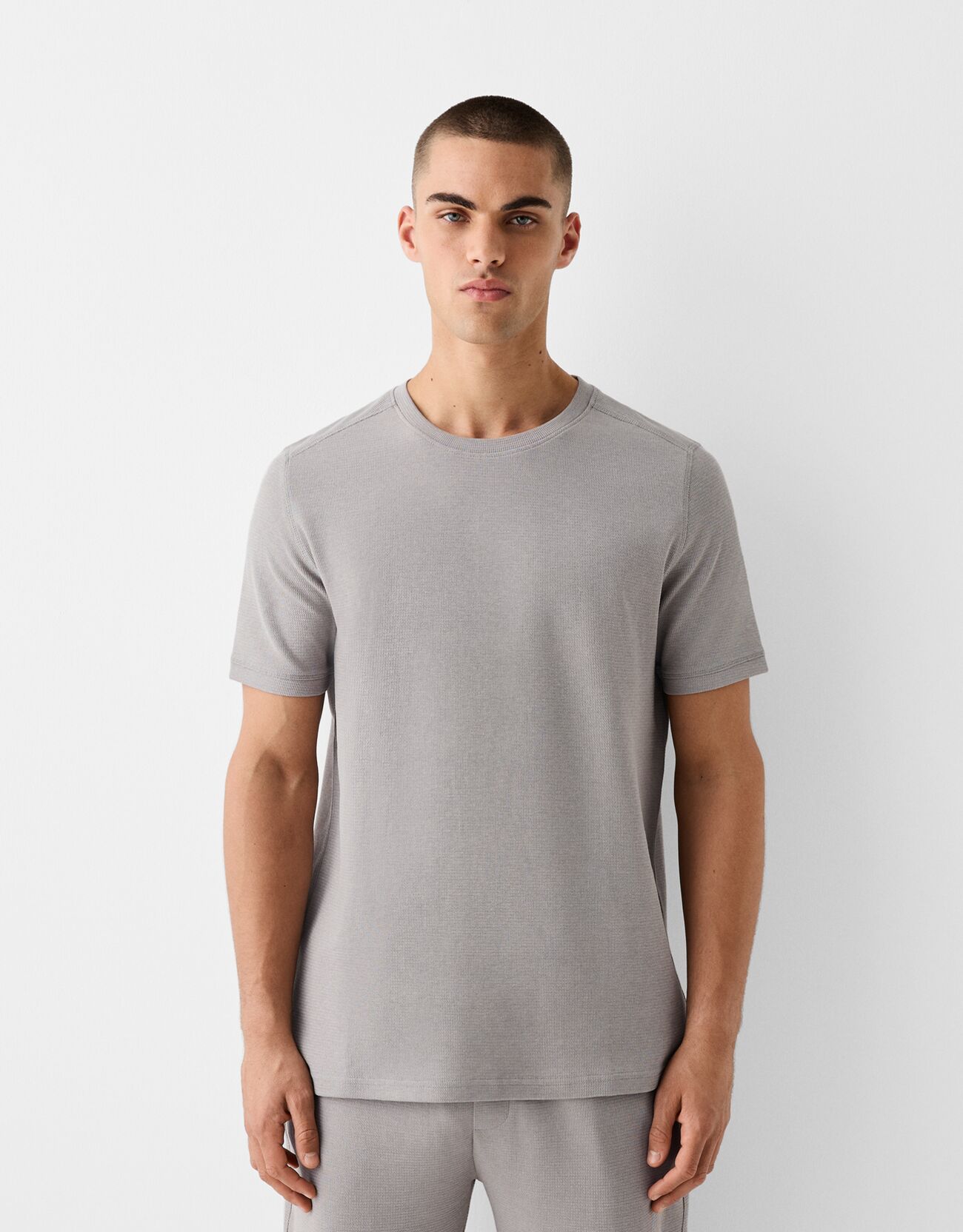 Bershka Kurzarm-T-Shirt Mit Textur Herren Xl Grau