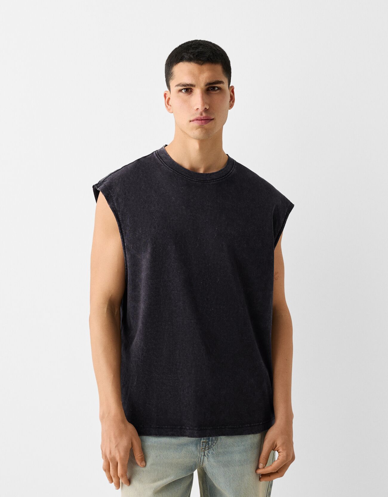 Bershka Ärmelloses Oversize-Shirt Herren L Schwarz