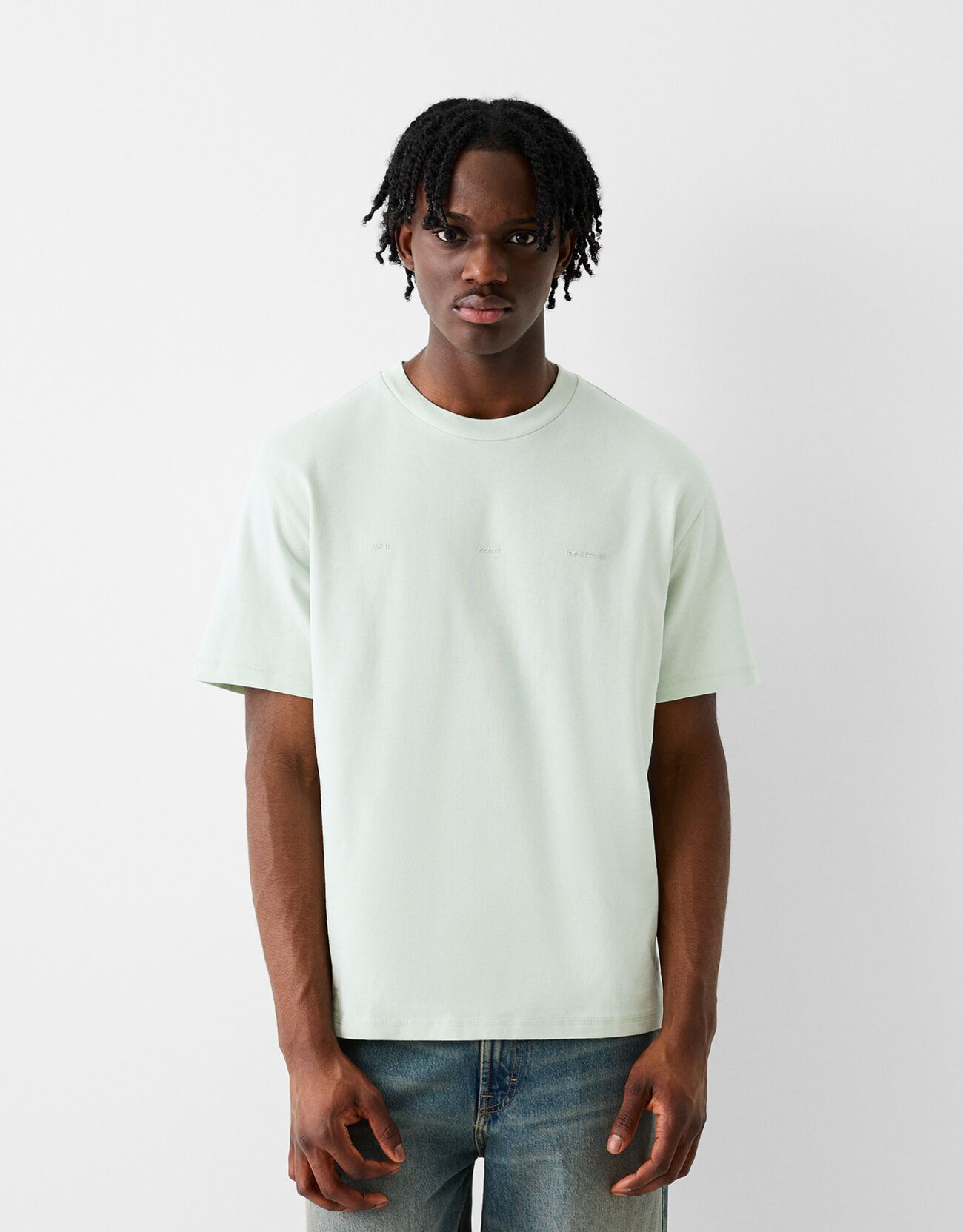 Bershka Maglietta A Maniche Corte Boxy Fit Stampata Uomo M Verde