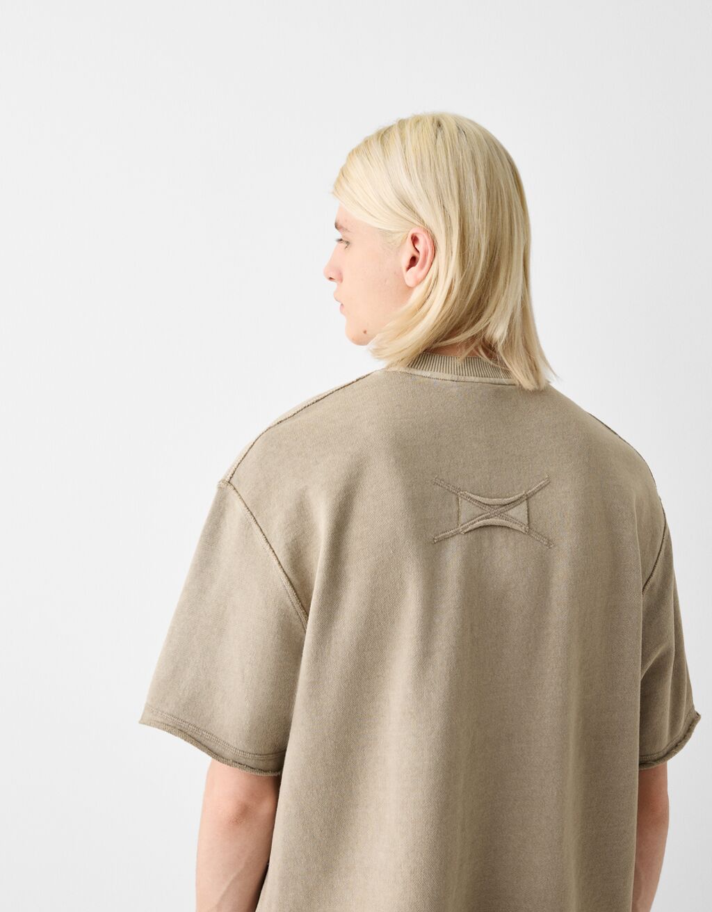 T-shirt manches courtes molleton effet délavé-Camel-2