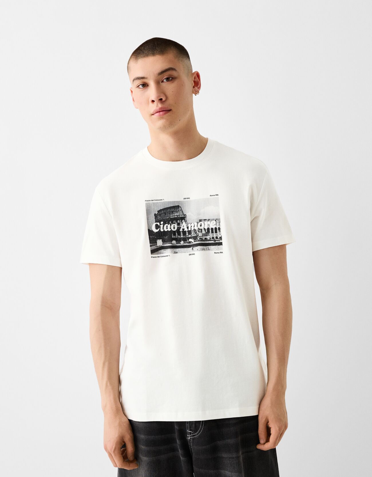 Bershka T-Shirt Im Boxy-Fit Mit Kurzen Ärmeln Und Print Herren Xl Grbrochenes Weiss